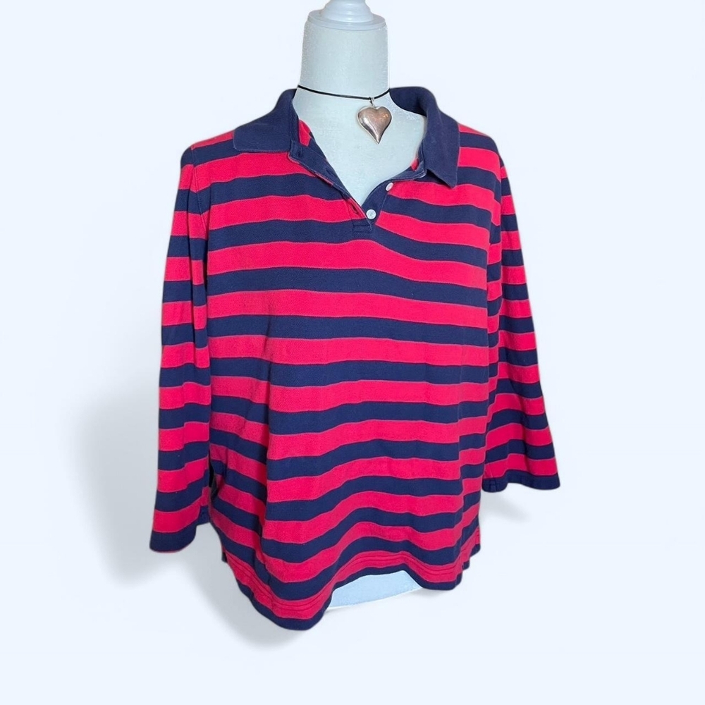 Croft&Barrow Striped Polo Women Top Cangaroo Front Pocket Size L